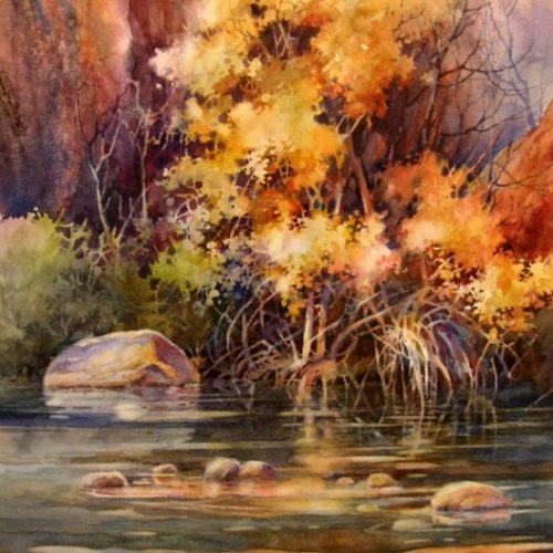 River Glow - Watercolor Painting of the Virgin River in Zion Canyon