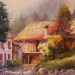 Swiss Barn - Watercolor Painting of Barn in Switzerland