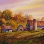 Autumn Farm - Watercolor Painting of  a Farm Scene