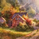 Mountain Village - Watercolor Painting of European Mountain Village