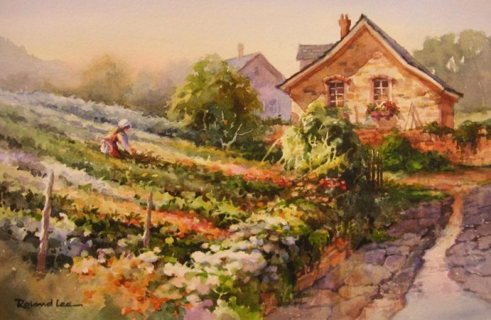 Country Garden - Watercolor Painting of a European Cottage and Garden