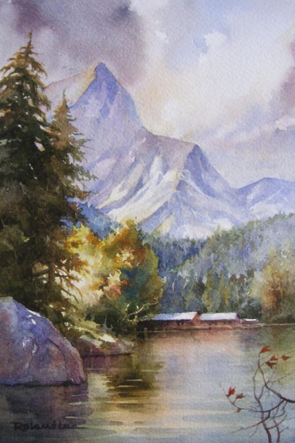 Lake in the Alps - Watercolor Painting of a Lake in the Alps