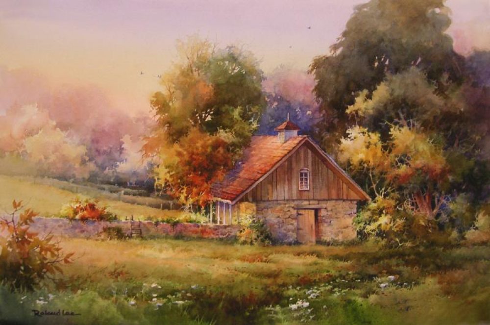 Stone Barn - Watercolor Painting of a Stone Barn in Europe