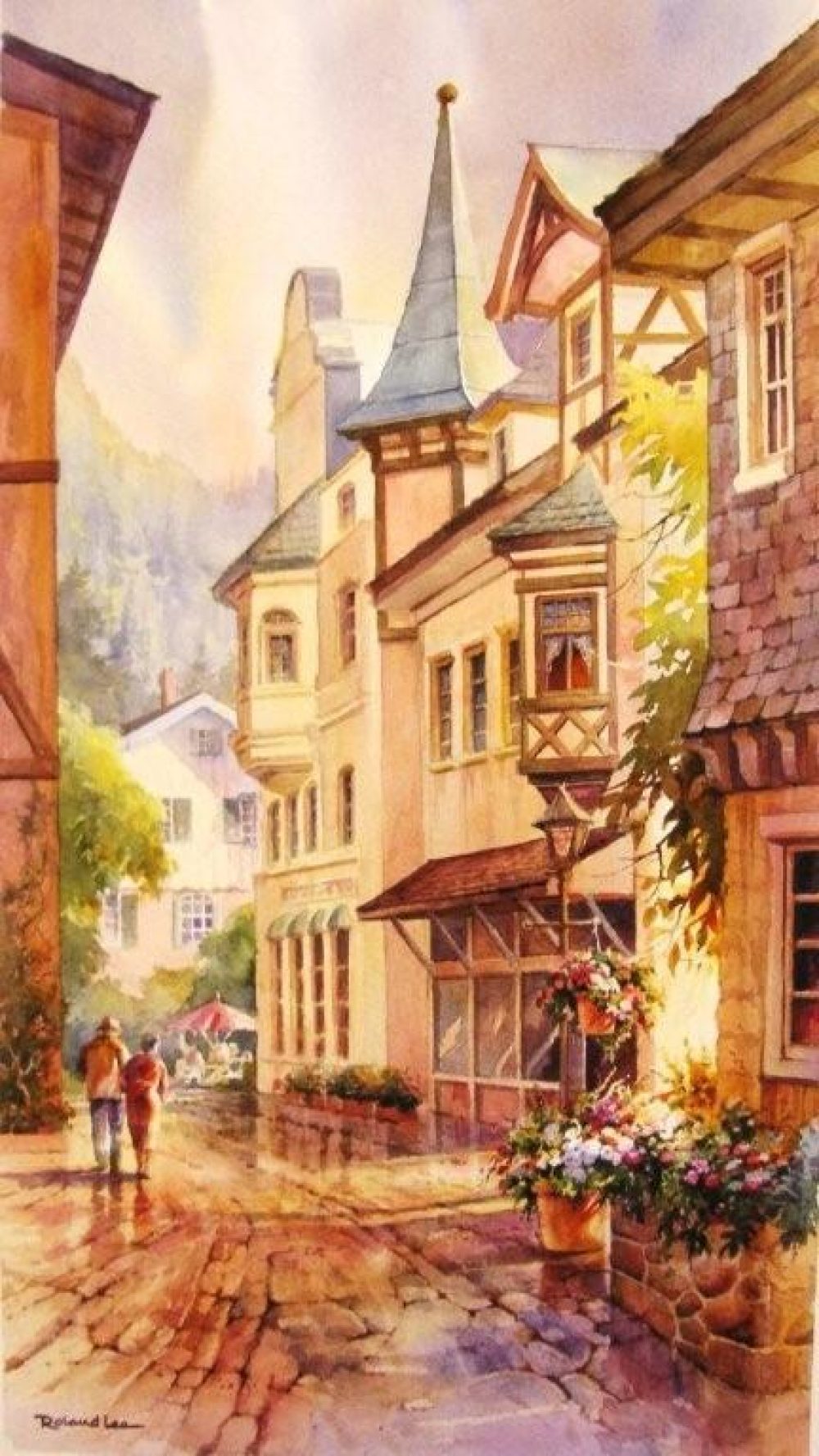 Bavarian Street Scene - Watercolor Painting of Bavaria Germany