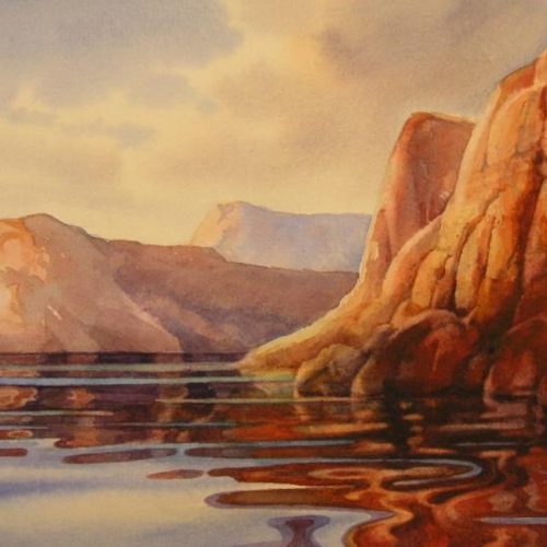 Still Water Lake Powell - Watercolor Landscape Painting of Lake Powell