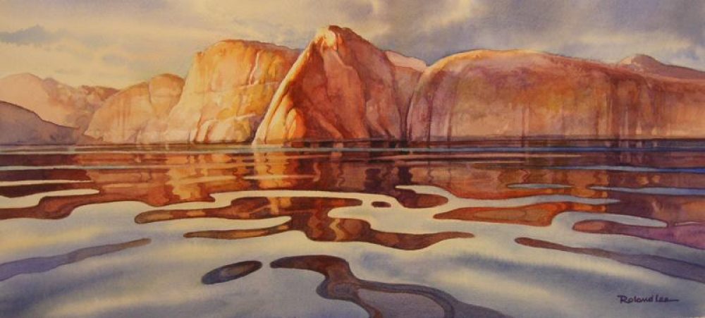 Painting of Lake Powell Morning - Roland Lee Watercolor Painting of Lake Powell