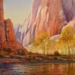Zion Canyon Sunlight - Watercolor Landscape Painting of Zon Canyon