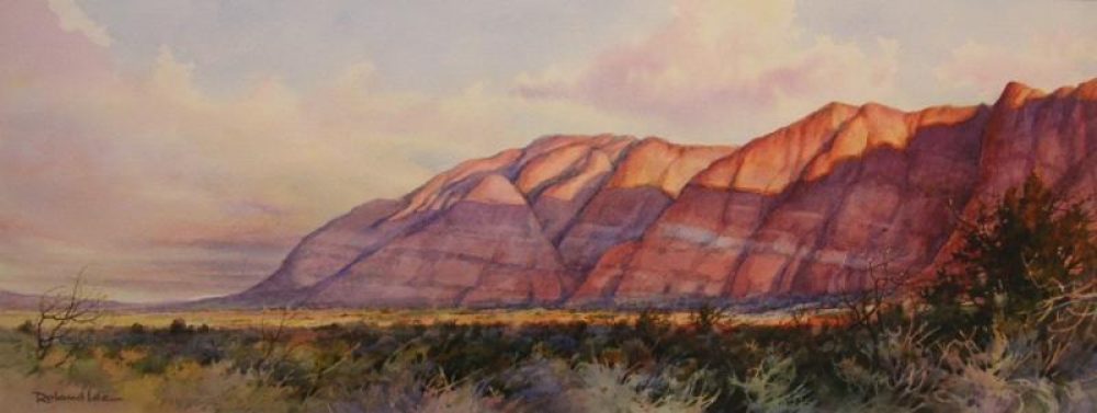 Red Mountain Morning Light - Watercolor Painting of Red Cliffs near Ivins Utah