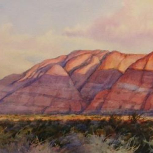 Red Mountain Morning Light - Watercolor Painting of Red Cliffs near Ivins Utah