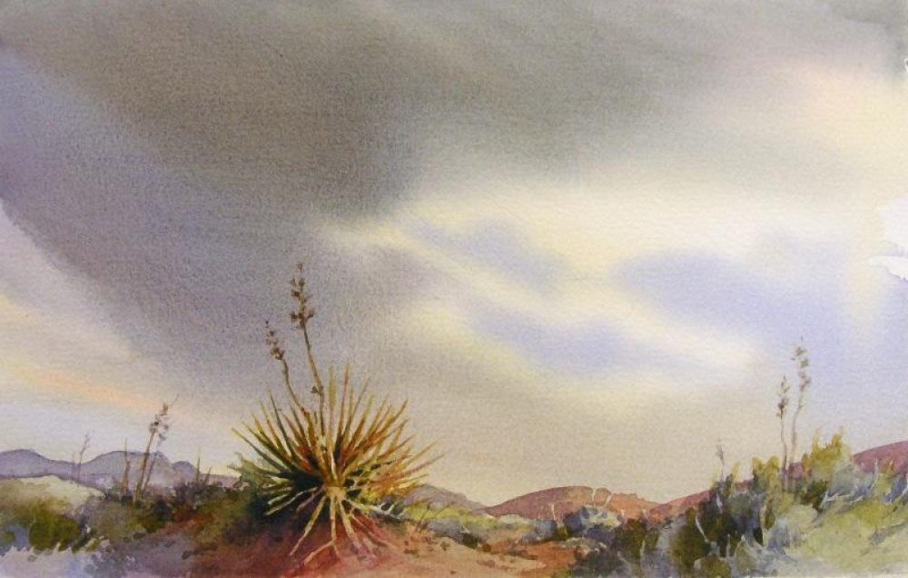Desert Landscape Study - Yucca Skies - Watercolor Landscape Painting of Desert Yuccas