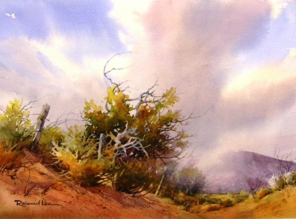 Fence Line Fury - Watercolor Painting of a Desert Scene