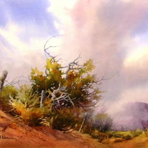 Fence Line Fury - Watercolor Painting of a Desert Scene