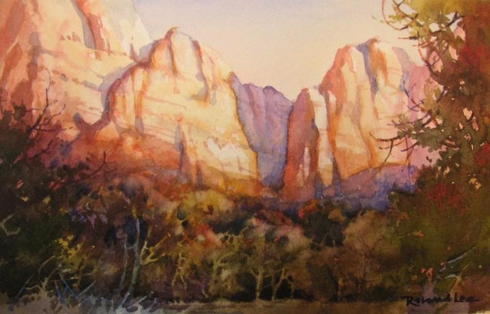 Zion Canyon Shadows - Watercolor Painting of Zion National Park