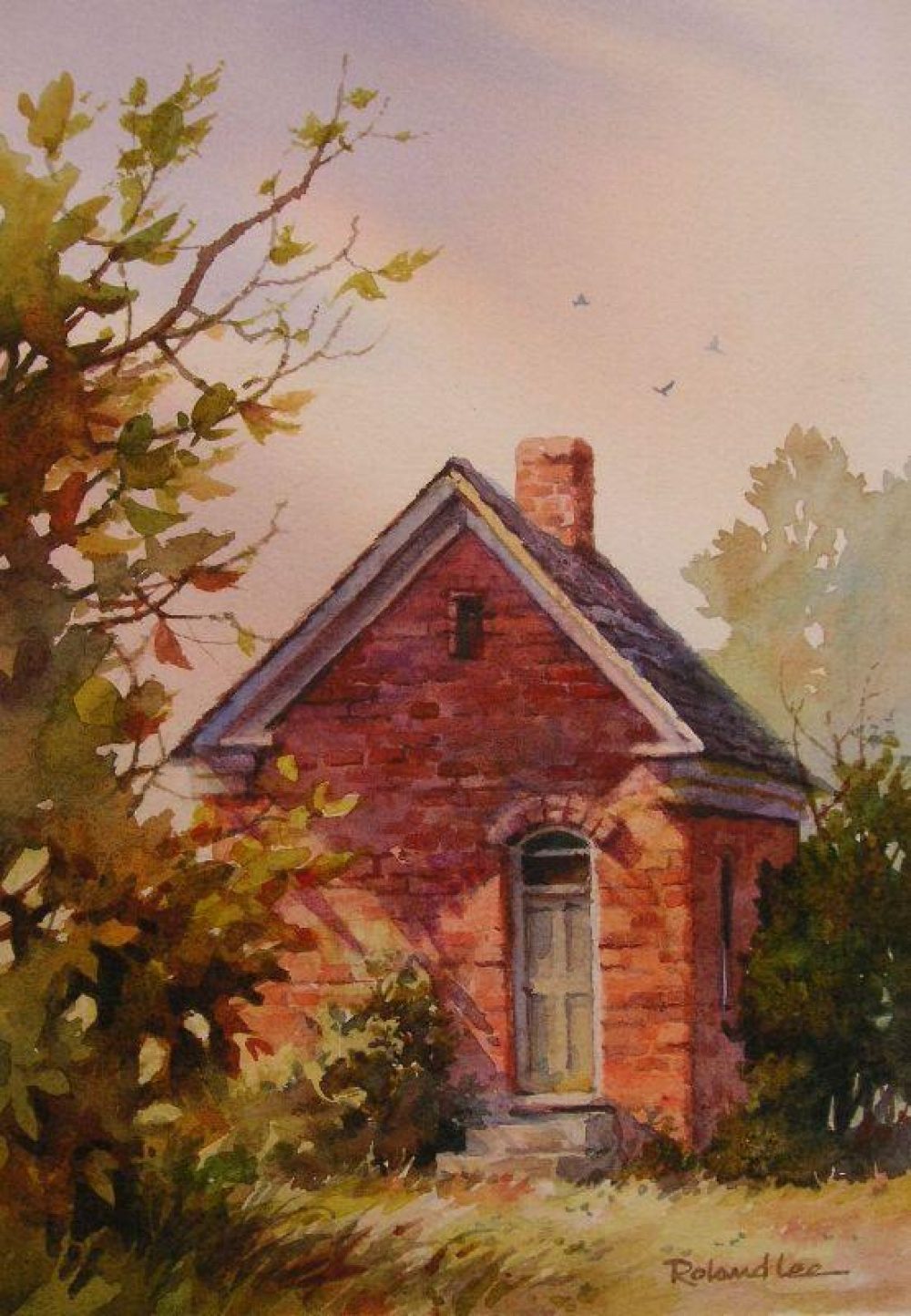 Brick House painting - Watercolor painting of brick pioneer house in Midway Utah