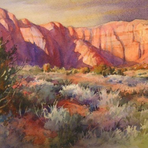 Red Desert Vista Painting - Watercolor Painting of Red Desert in Kayenta Utah
