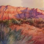 Morning Walk Ivins - Watercolor Painting of Big Red Mountain in Ivins Utah