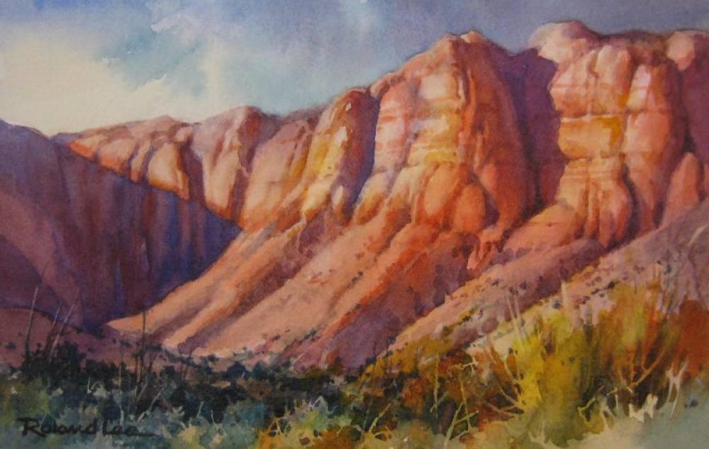 Afternoon Sun Painting of Red cliffs - Watercolor Painting of Southern Utah Red Cliffs
