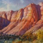 Afternoon Sun Painting of Red cliffs - Watercolor Painting of Southern Utah Red Cliffs