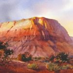 Cliffs on Fire - Watercolor Painting of Desert Scene with Mesa