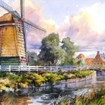 Windmill in Edam Holland - Watercolor Painting of Molen in Edam Netherlands