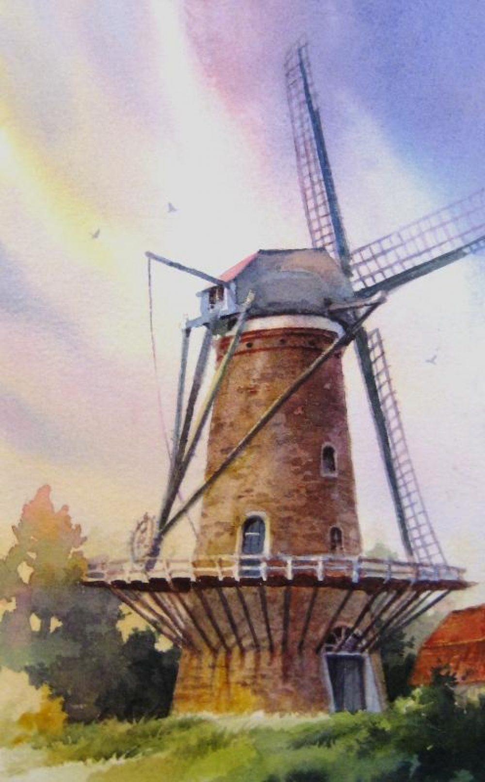 St. Maartensdijk Windmill - Watercolor painting of molen in Sint Maaartensijk