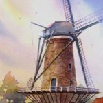 St. Maartensdijk Windmill - Watercolor painting of molen in Sint Maaartensijk