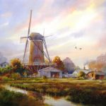 Windmill Skies - Painting of Dutch Windmill at Sunset