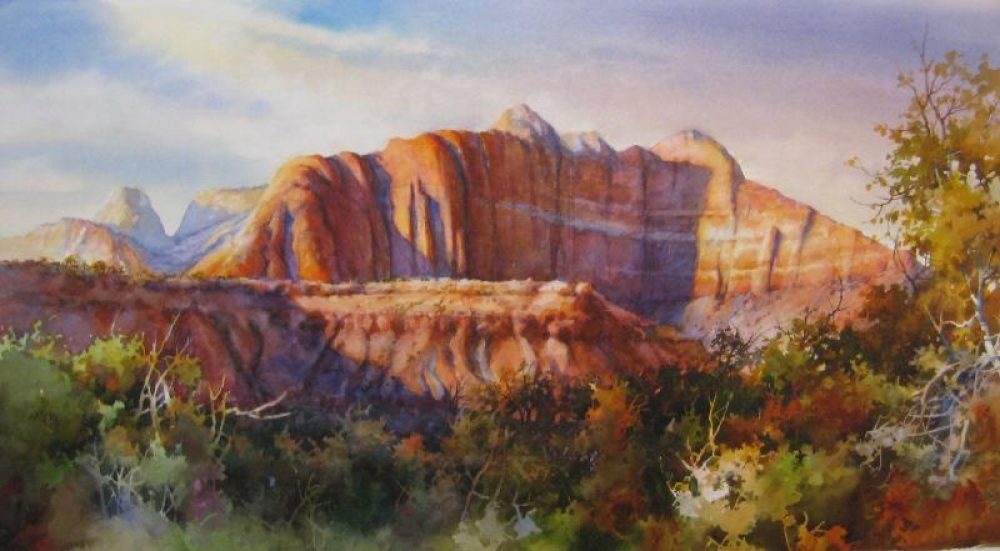 Mt. Kinesava from Grafton - Painting of Mt. Kinesava in Zion National Park