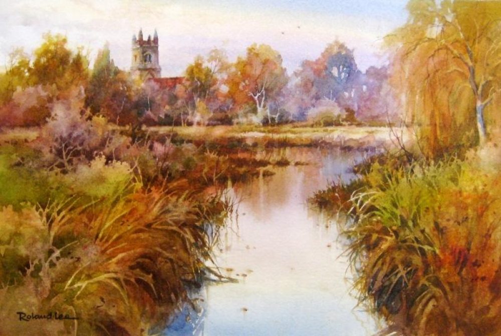 Painting of Chiddingstone England - Roland Lee watercolor painting of Church at Chiddingstone England