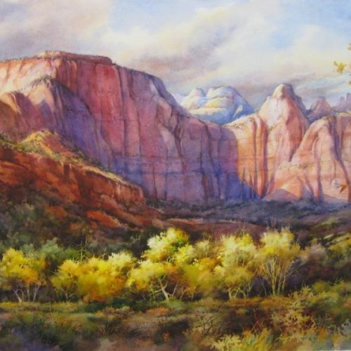 West Temple Autumn - Watercolor Painting of West Temple in Zion National Park