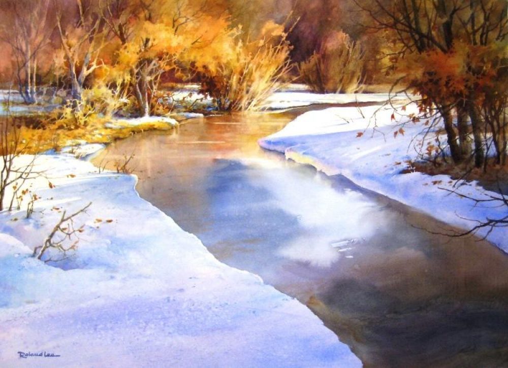 Icy River - Watercolor painting of Clear Creek in the winter