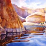 Watercolor of Lake Powell Cliffs - Landscape painting of Lake Powell Cliffs and Water Reflections