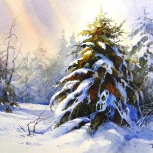 Snowy Trees - Watercolor Painting of Winter Scene
