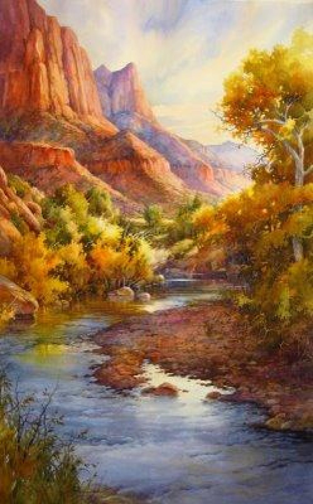 Virgin Beauty in Zion - Giclee Print - Giclee From original watercolor painting of Virgin River in Zion National Park