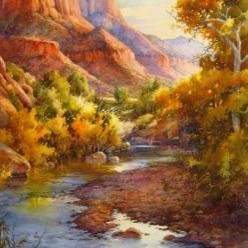 Virgin Beauty in Zion - Giclee Print - Giclee From original watercolor painting of Virgin River in Zion National Park