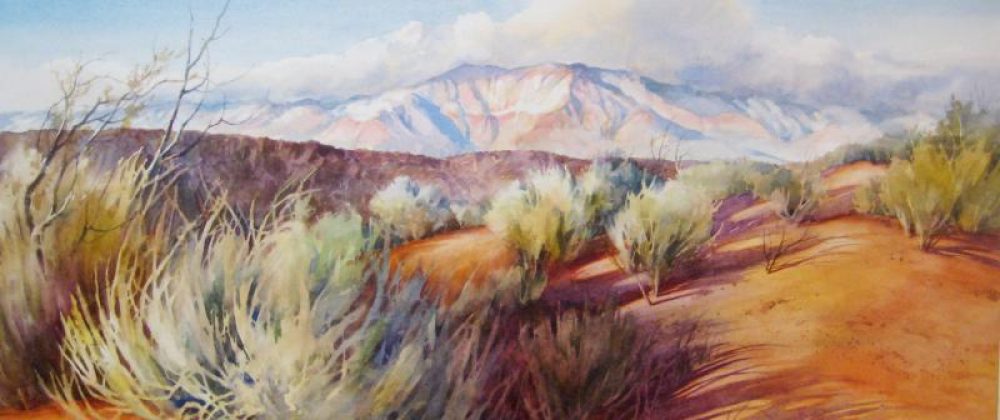 Winter in the Desert - Painting of Pine Valley Mountain from the Red Cliffs of St.. George