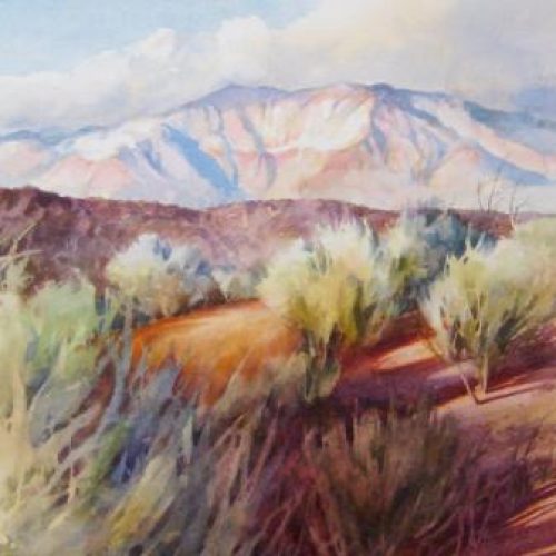 Winter in the Desert - Painting of Pine Valley Mountain from the Red Cliffs of St.. George