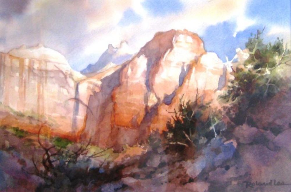 The Sentinel from Canyon Junction - Plein Air Watercolor completed during Footsteps of Thomas Moran event in Zion National Park