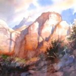 The Sentinel from Canyon Junction - Plein Air Watercolor completed during Footsteps of Thomas Moran event in Zion National Park