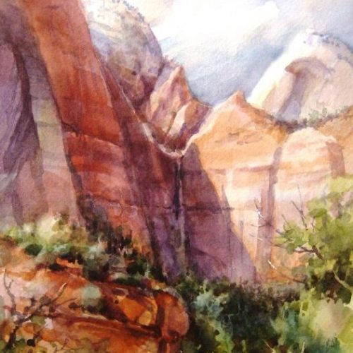 Emerald Falls in Zion National Park - Plein Air Watercolor completed during Footsteps of Thomas Moran event in Zion National Park