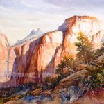 Morning Light on The Sentinel - Watercolor painting of the Sentinel in Zion National Park
