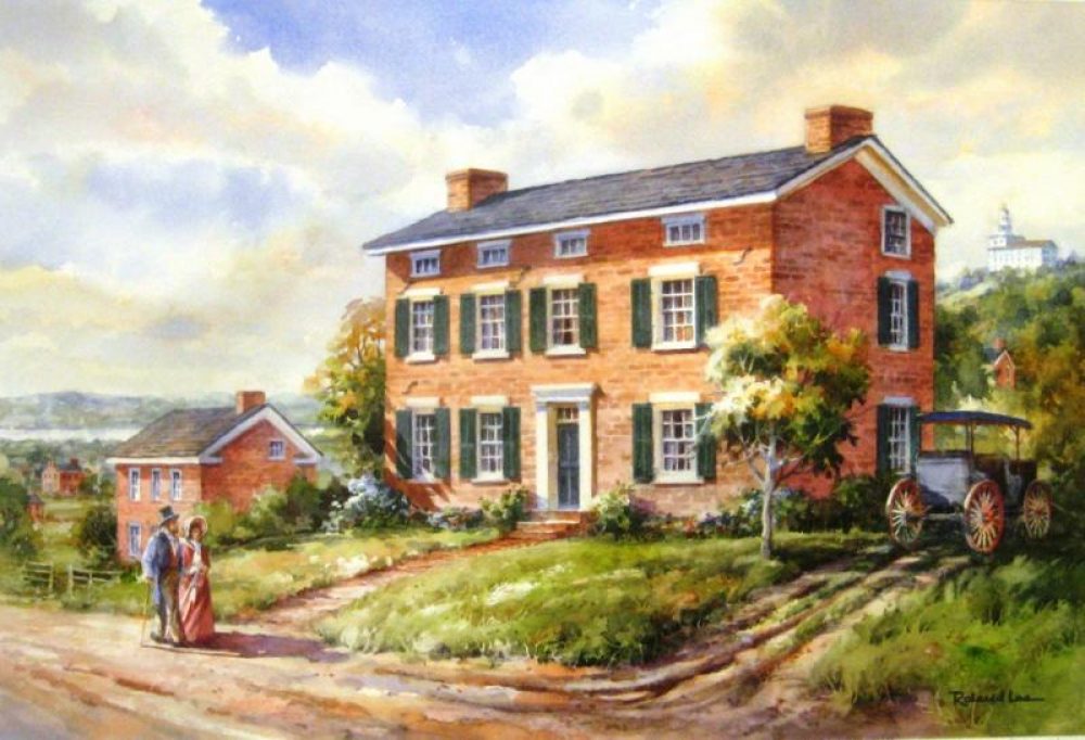 Ellis Mendenhall Sanders House - Watercolor Painting of the Ellis Mendenhall Sanders House in Nauvoo
