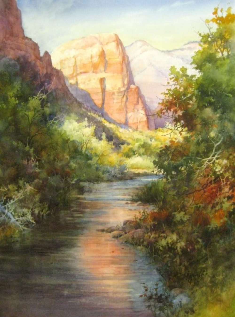 Zion Riverwalk - Watercolor Painting of the Virgin River in Zion National Park