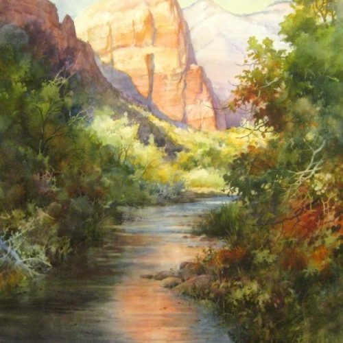Zion Riverwalk - Watercolor Painting of the Virgin River in Zion National Park