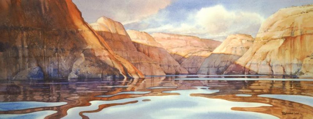 Stillness on the Water - Watercolor Painting of Lake Powell and Water Reflections