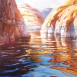 Deep Blues and Orange - Lake Powell - Watercolor Painting of Lake Powell Reflections