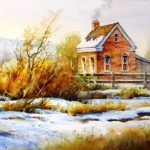 Snow Patch and Brick House - Watercolor Painting of a Utah Snow Scene with Pioneer Home