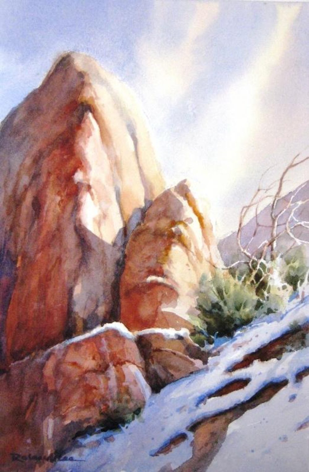Rock and Snow Zion - Watercolor Painting of a Snow Scene in Zion National Park