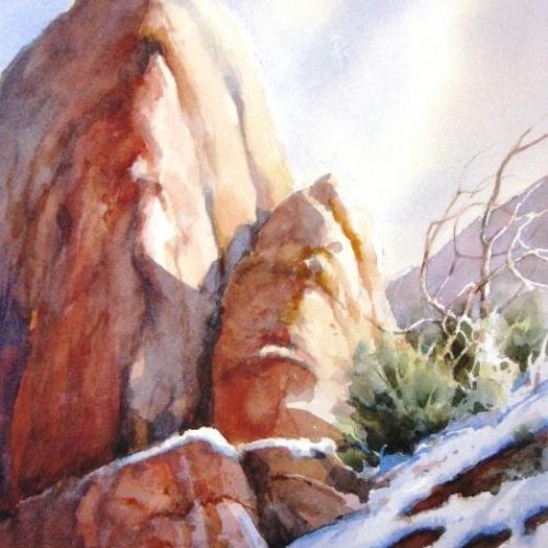 Rock and Snow Zion - Watercolor Painting of a Snow Scene in Zion National Park