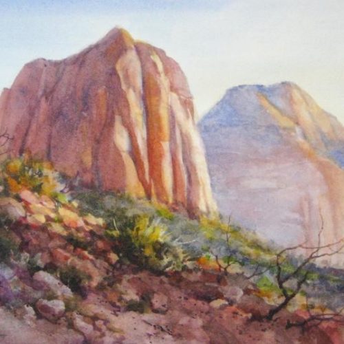 Morning Warmth - Watercolor Painting of Zion National Park